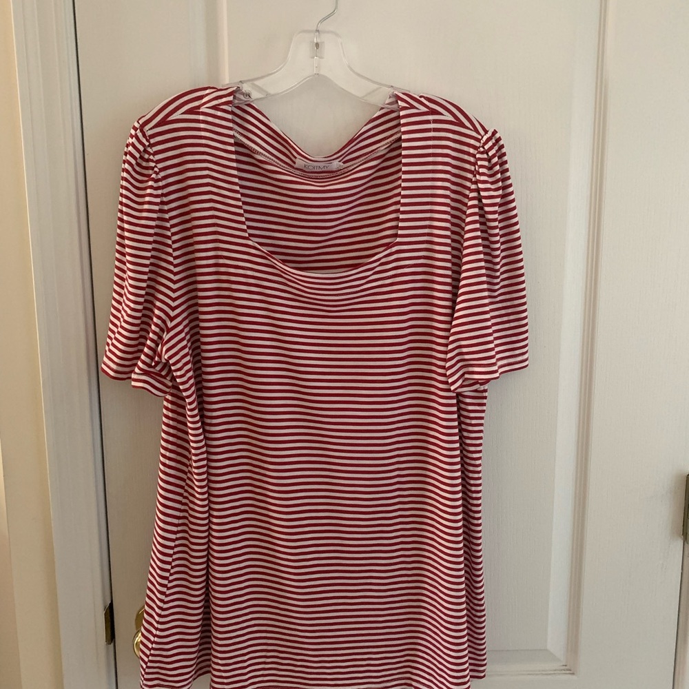 red and white striped top